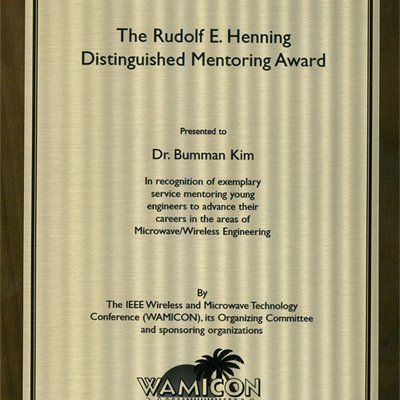 The Rudolf E. Henning Distinguished Mentoring Awards (김범만 교수)